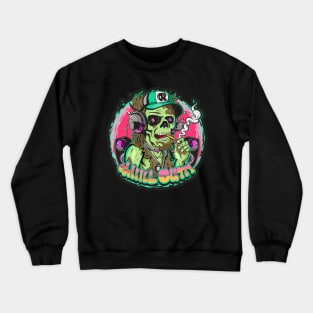 Urban Style Zombie Wearing Headphones smoke and chill out Crewneck Sweatshirt